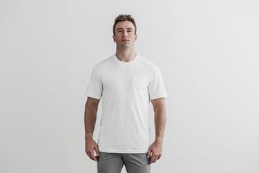 Nobull Heavyweight Pocket Men's T Shirts White | Australia (UO2187)